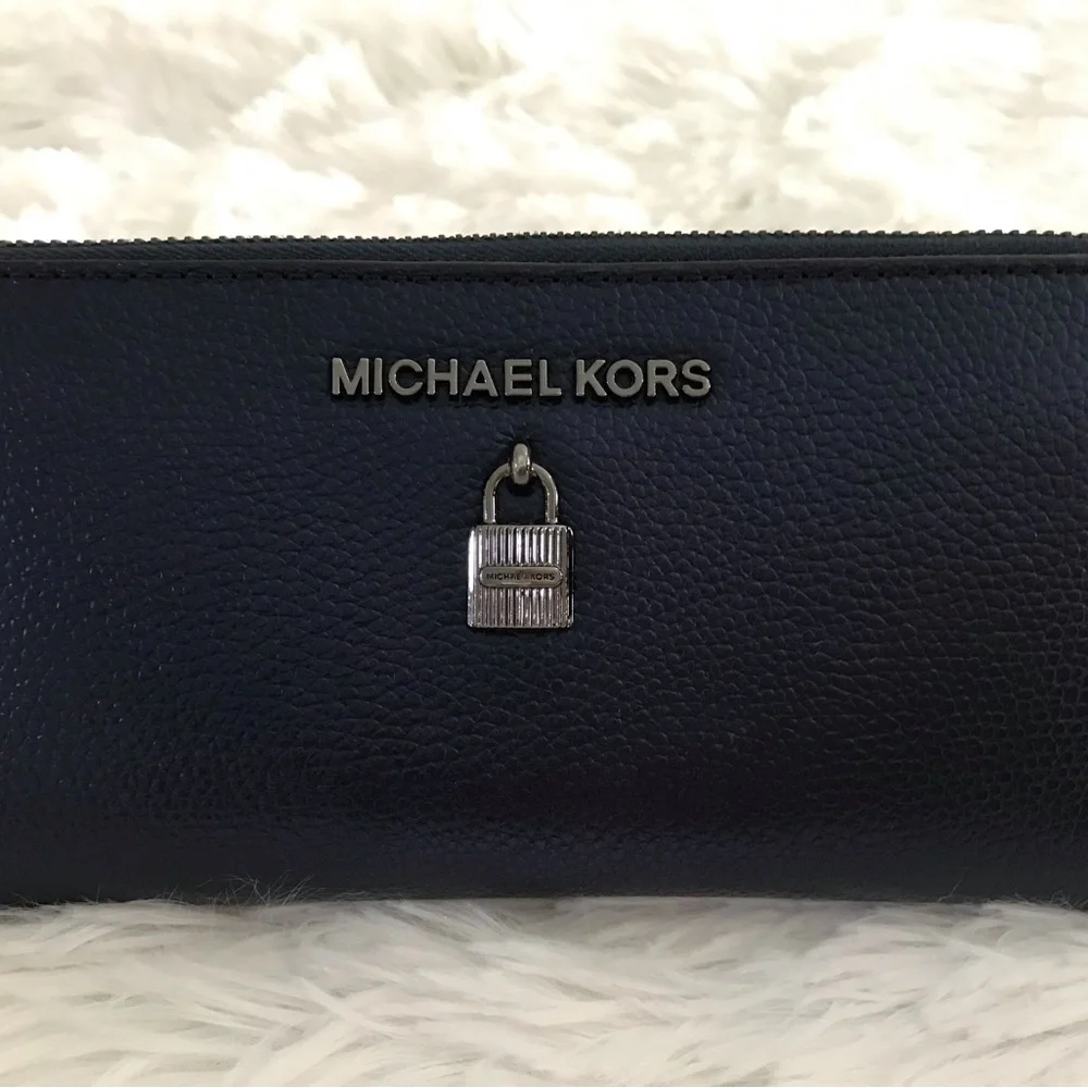 MICHAEL KORS Adele Midnight Leather Zip Around Continental Wallet‎
